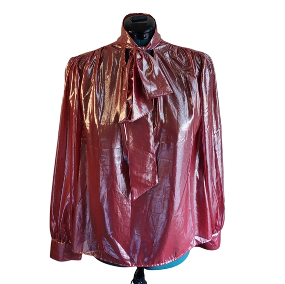 A LOVE STORY Prince Metallic Foil Glitter Puff Sleeve Red Blouse Size XL - Picture 1 of 8